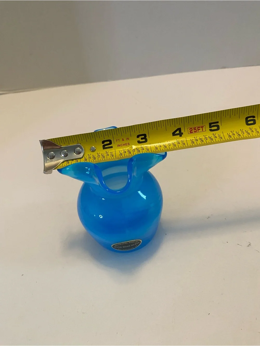 Hand Blown Art Glass Light Blue Pinched Vase 3.75